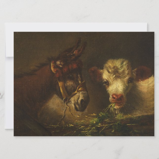 Tarjeta Dos amigos (burro y cordero) (animales de granja) (Anverso)