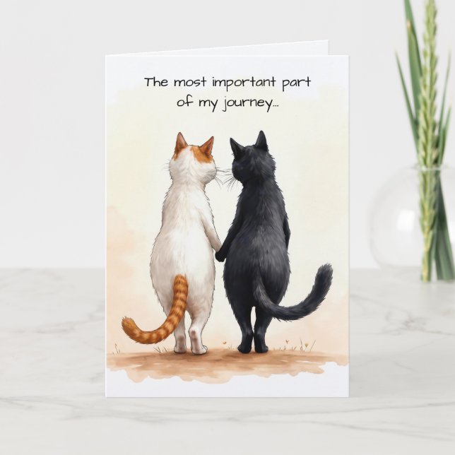 Tarjeta Dos amigos gatos caminando por el cumpleaños (Anverso)