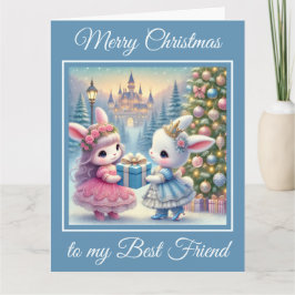 Tarjeta Dos bebés Bunnies Mejores Navidades Amigos