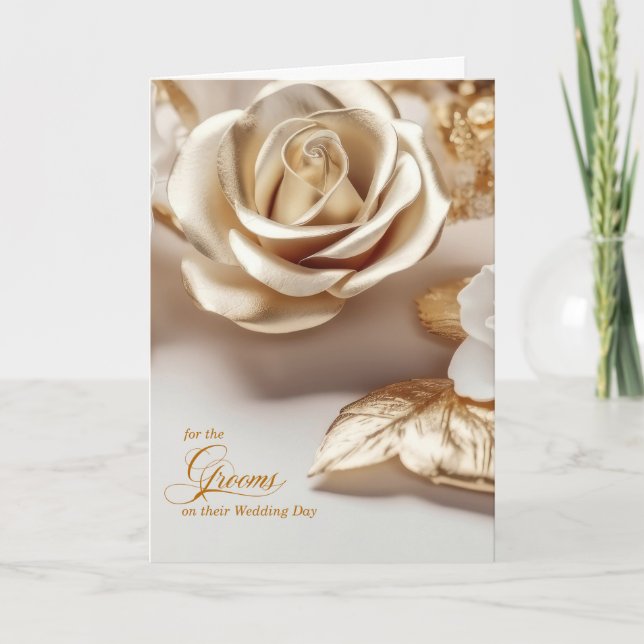 Tarjeta Dos Bodas gay de Grooms felicitan a los Rosas (Anverso)