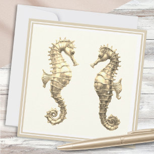 Tarjeta Dos caballitos de mar de oro elegantemente para la