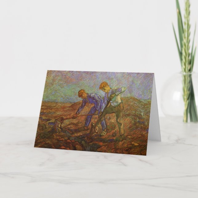 Tarjeta Dos campesinos cavando por Vincent van Gogh (Anverso)