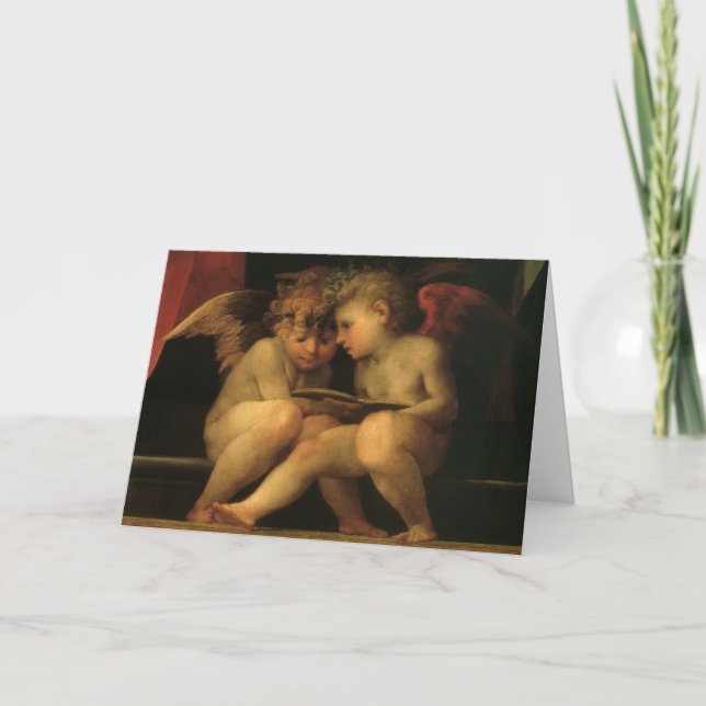 Tarjeta Dos cherubres leyendo por Rosso Fiorentino, ángele (Anverso)