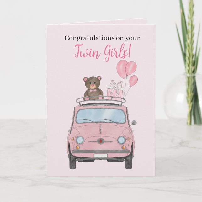 Tarjeta Dos Chicas gemelos Fiat 500 Felicitaciones (Anverso)