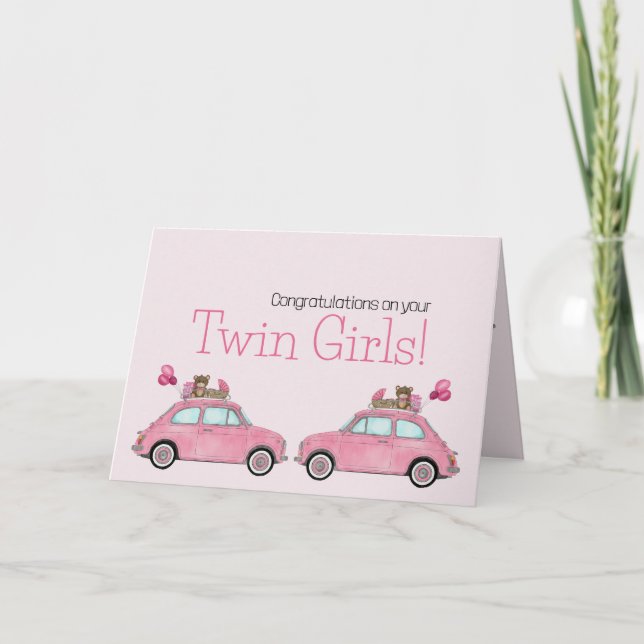Tarjeta Dos Chicas gemelos Fiat 500 Felicitaciones (Anverso)