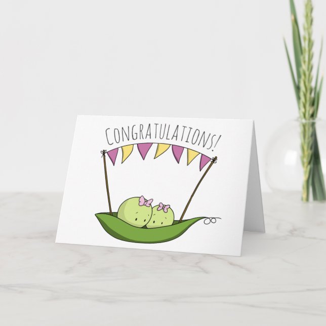 Tarjeta Dos Chicas gemelos recién nacidos felicitan a su b (Anverso)