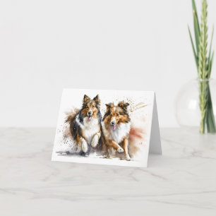 Tarjeta Dos Collies corriendo juntos en BLANCO