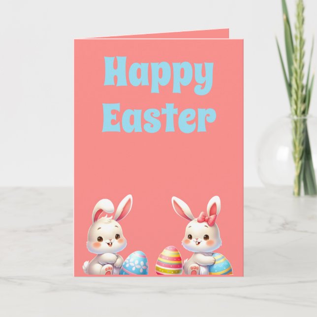 Tarjeta Dos conejitos de Pascua en blanco (Anverso)
