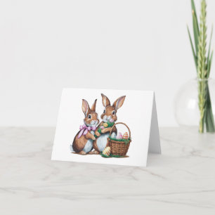 Tarjeta Dos Conejos Conejo de Semana Santa con Canasta y H