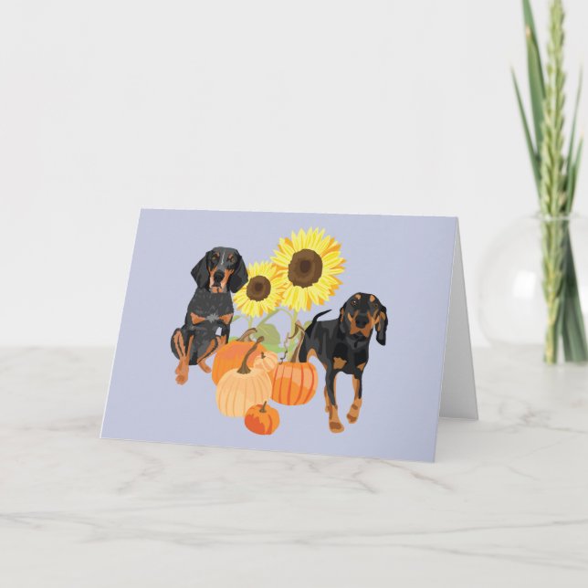 Tarjeta Dos coonhounds en otoño (Anverso)