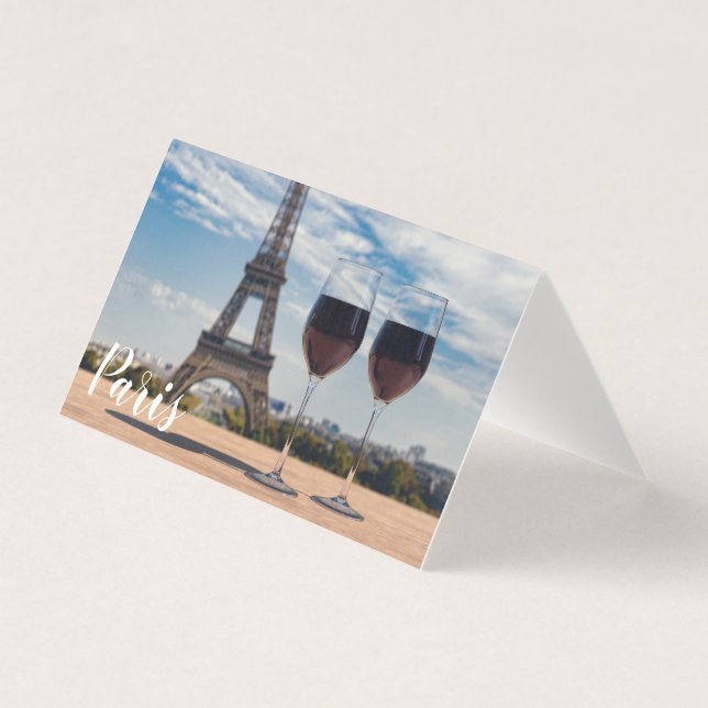Tarjeta Dos copas de vino con Torre Eiffel (Anverso)