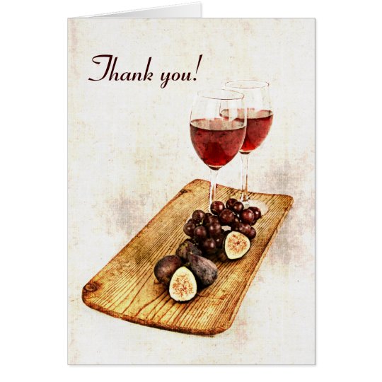Tarjeta Dos copas de vino y frutas - gracias