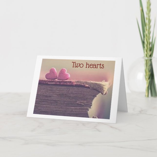 TARJETA DOS CORAZONES, TUYO, MÍA **FELIZ ANIVERSARIO** (Anverso)
