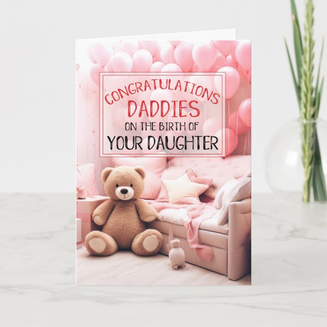 Tarjeta DOS DADDIES Recién nacido Rosa Felicitaciones (Anverso)