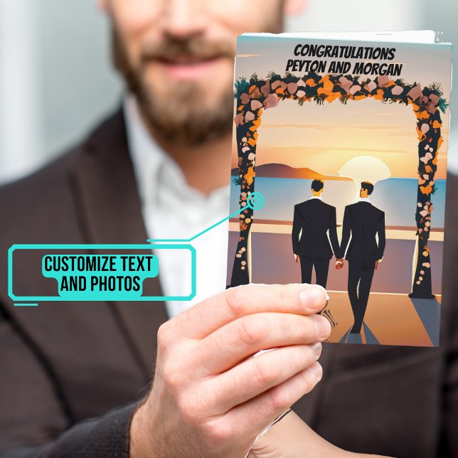 Tarjeta Dos días de bodas en el atardecer felicitaciones (This lovely card is for that gay couple who have entered marriage following their joyful engagement.)