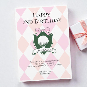 Tarjeta Dos dulces niñas de golf felices 2 cumpleaños en r