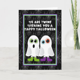 Tarjeta Dos fantasmas enviando deseos de Halloween