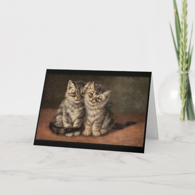 Tarjeta Dos gatitos. Chico, chica. Amor, aniversario (Anverso)