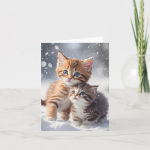 Tarjeta Dos gatitos en el arte de gato de invierno de niev