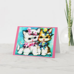 Tarjeta dos gatitos y muchas flores