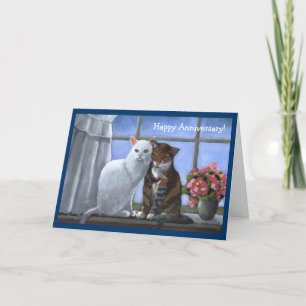 Tarjeta DOS GATOS: Annniversary:  ARTE EN COLORES PASTEL