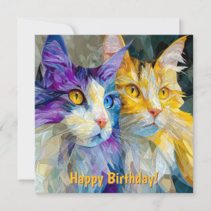 Tarjeta Dos gatos púrpura y amarillos