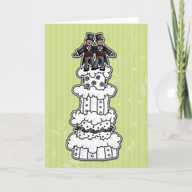 Tarjeta Dos Grooms en el pastel Boda (Anverso)