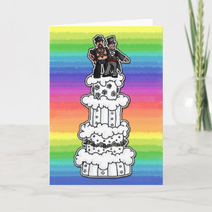 Tarjeta Dos Grooms en pastel de Boda arcoiris (papi de cue