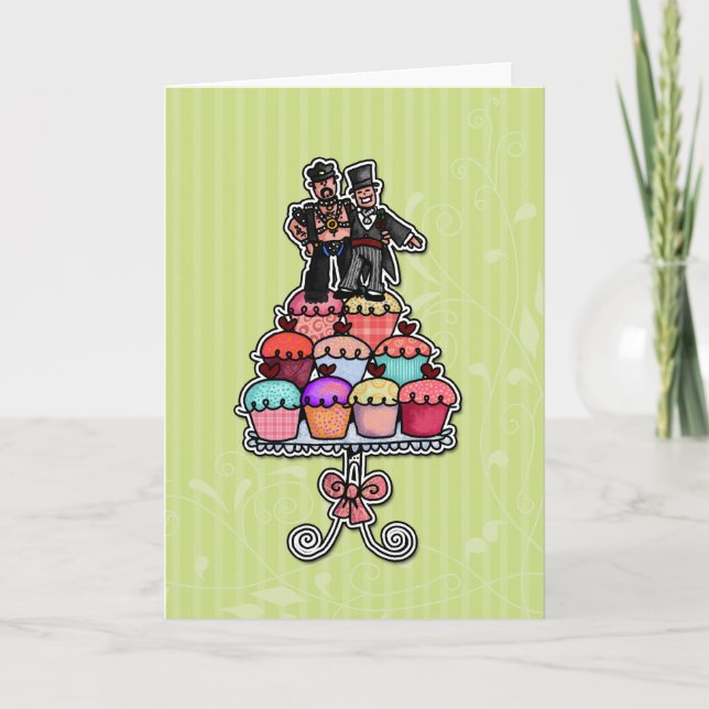 Tarjeta Dos Grooms en pasteles (Papi de cuero) (Anverso)