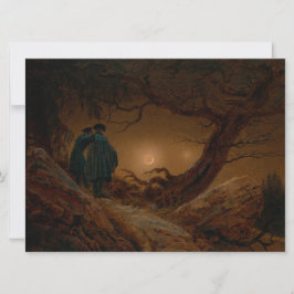 Tarjeta Dos hombres contemplando la luna por la noche