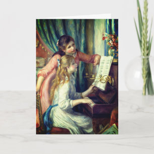 Tarjeta Dos jóvenes Chicas en el piano por Renoir: en blan