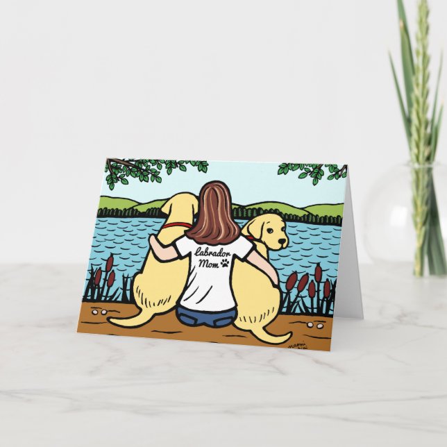 Tarjeta Dos Labradors amarillo y mamá de largo (Anverso)