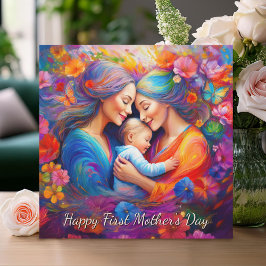 Tarjeta Dos madres con su bebé, primer día de la madre