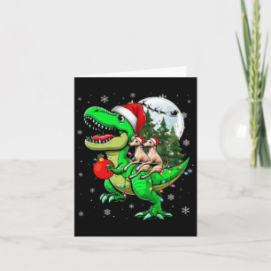 Tarjeta Dos mascotas de Navidad viajando con renos T-rex n