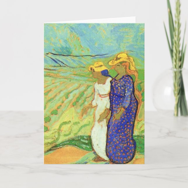 Tarjeta Dos mujeres cruzando los campos por Vincent van Go (Anverso)
