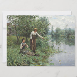 Tarjeta Dos mujeres pescando en la hierba junto al río