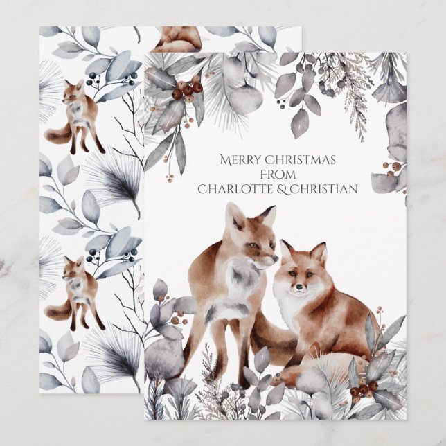Tarjeta Dos Navidades personalizados de zorros rojos (Anverso / Reverso)