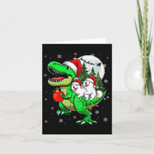 Tarjeta Dos niños amantes del reno T-rex de Navidad