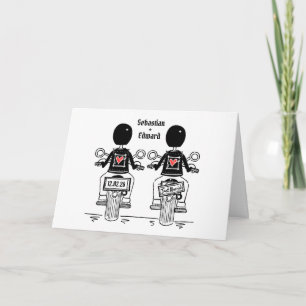 Tarjeta Dos novios boda en motocicleta