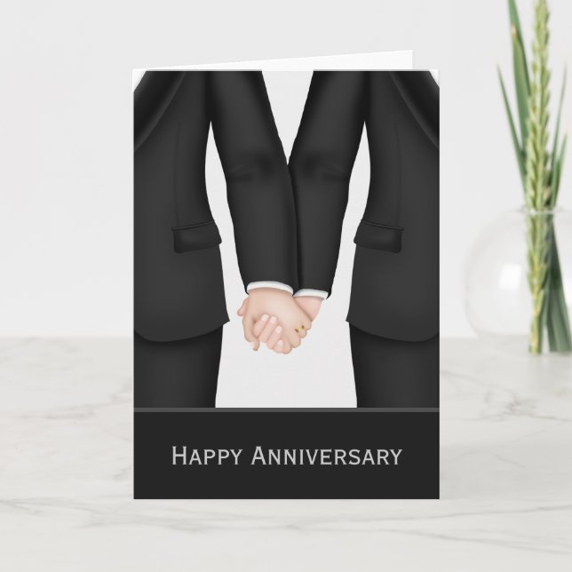 Tarjeta Dos novios con trajes aniversario de bodas (Anverso)