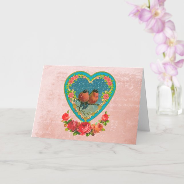 Tarjeta Dos pájaros en San Valentín cardíaco (Orquídea)