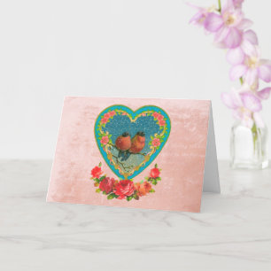Tarjeta Dos pájaros en un corazón de San Valentín