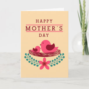 Tarjeta Dos pájaros rosados Día de la Madre