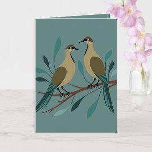 Tarjeta Dos palomas de tortuga Estilo retro de esténcil de