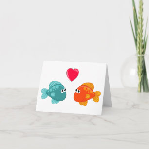 Tarjeta Dos peces de dibujos animados amor corazón uso gen