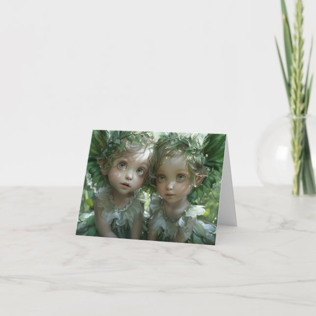 Tarjeta Dos pequeños ángeles de arte digital (Anverso)