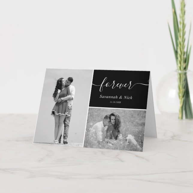 Tarjeta Dos Personalizados de fotografía guiones negro y b (Anverso)
