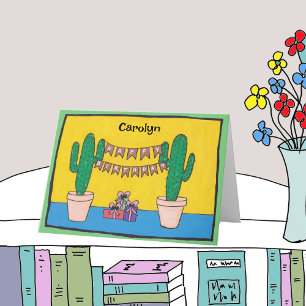 Tarjeta Dos plantas de cactus felices cumpleaños con tu no