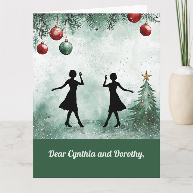 Tarjeta Dos profesores de baile girando agradecidos Navida (Anverso)