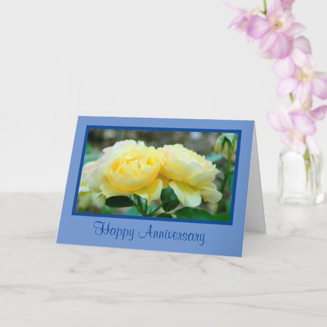 TARJETA DOS ROSAS AMARILLAS/FELIZ ANIVERSARIO/EXCELENTE PA (Orquídea)